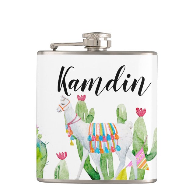 Personalised Flask Boho Llama Bohemian Cacti Deser (Front)
