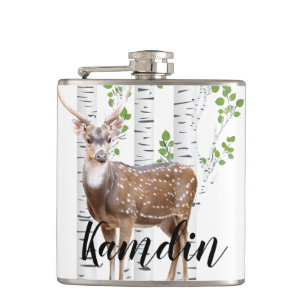 Personalised Flask Deer Doe Woodland Buck Label