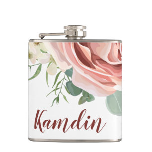 Personalised Flask Geometric Garden Rose Anemone