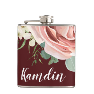 Personalised Flask Geometric Garden Rose Wine Burg