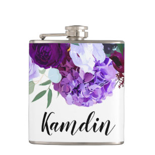 Personalised Flask Lavender Hibiscus on White