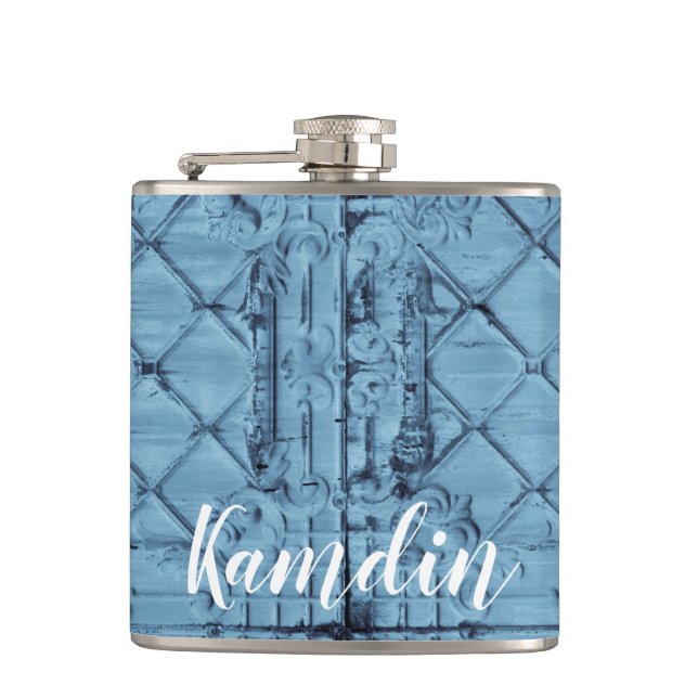 Personalised Flask Rustic Tin Panel Ceiling Countr (Front)