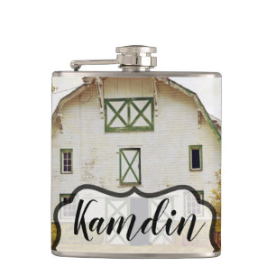 Personalised Flask Sunset Barn Country Rustic Fiel