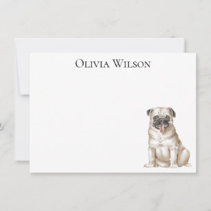 Personalised flat notecards with pug