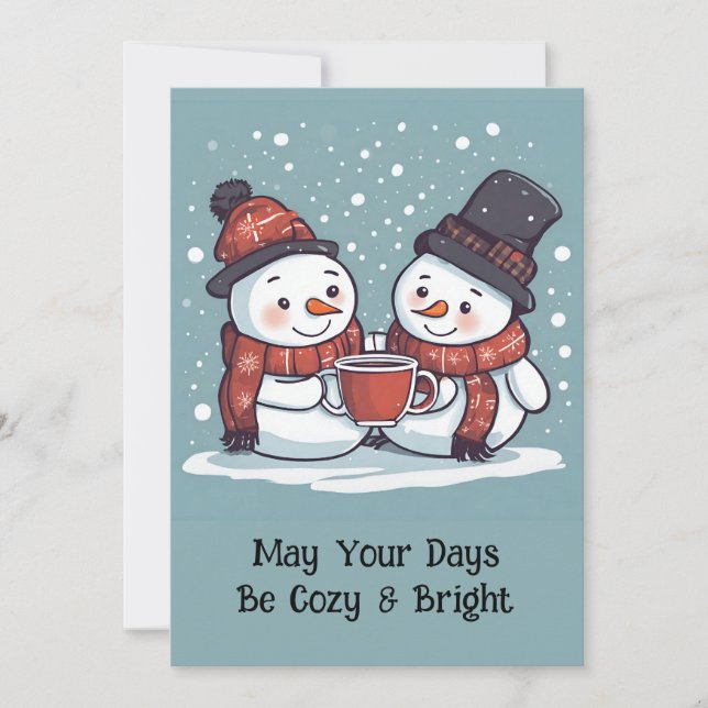 Personalised Flat Snowmen Holiday Card (Front)