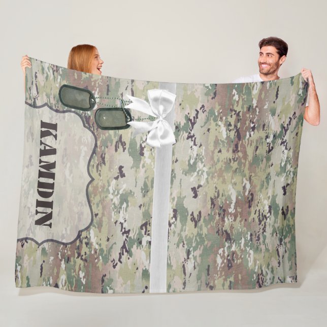 Personalised Fleece Throw Army OCP Camo Uniform (In Situ)