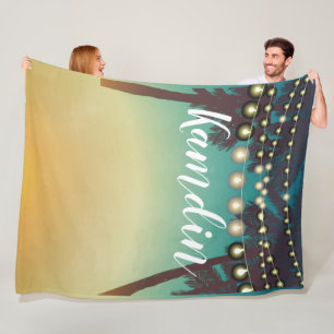 Personalised Fleece Throw Beach Sunset Palm Tree S