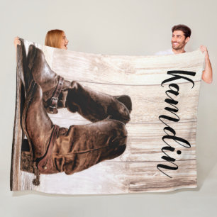 Personalised Fleece Throw boots country rustic wes