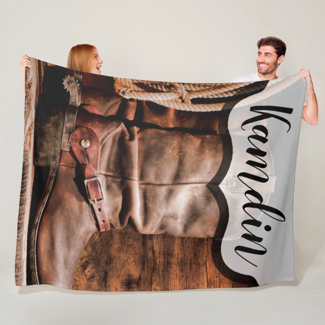 Personalised Fleece Throw Cowboy Boots Barn Wood R Blanket (In Situ)