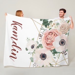 Personalised Fleece Throw Geometric Garden Rose
