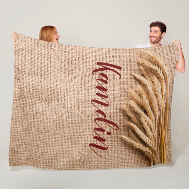 Personalised Fleece Throw Wheat on Burlap Sack Cou Blanket (In Situ)
