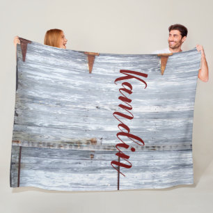 Personalised Fleece Throw White Wash Wood Barn Doo