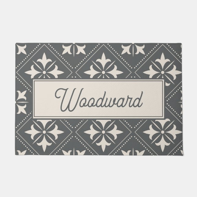 Personalised Fleur Du Lys Geometric Pattern Doormat (Front)
