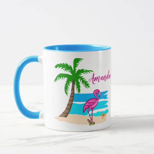 Personalised Flip Flop Flamingo  Mug (Left)