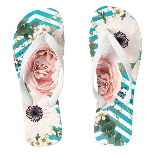 Personalised Flipflop Sandals Geometric Rose Chevn (Footbed)