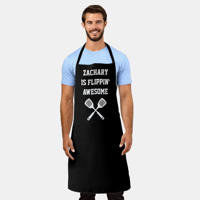 Personalised Flippin Awesome Spatula Black Apron (Worn)