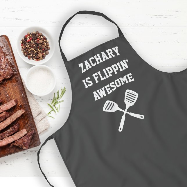 Personalised Flippin Awesome Spatula Grey Apron (Creator Uploaded)