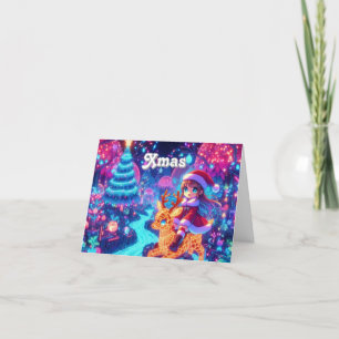Personalised Flora Christmas Tree Cute Girl Santa Thank You Card