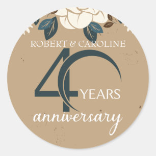 Personalised Floral 40th Wedding Anniversary Classic Round Sticker