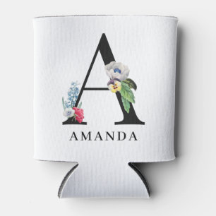 Personalised Floral Alphabet A Monogram  Can Cooler
