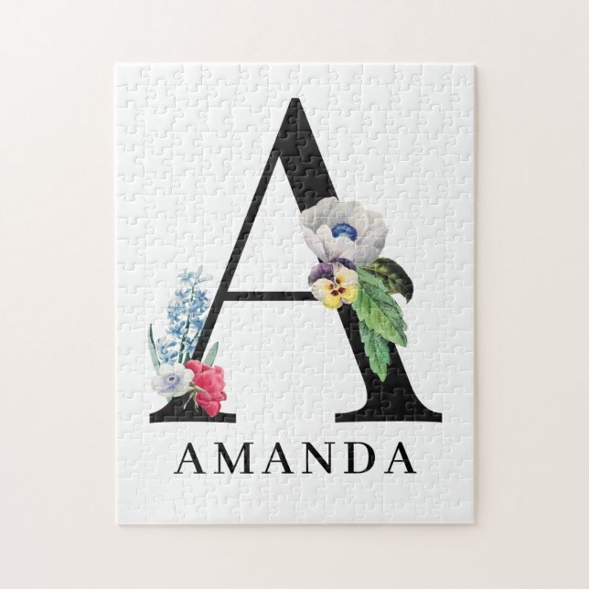 Personalised Floral Alphabet A Monogram  Jigsaw Puzzle (Vertical)