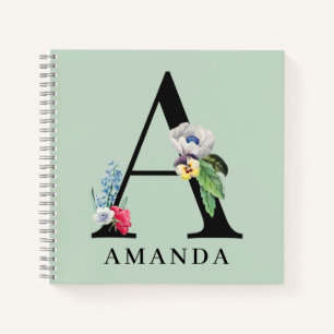Personalised Floral Alphabet A Monogram  Notebook