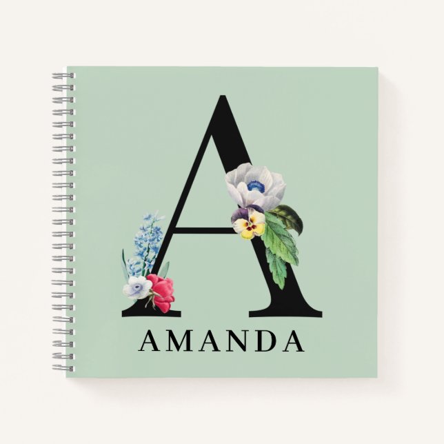 Personalised Floral Alphabet A Monogram  Notebook (Front)