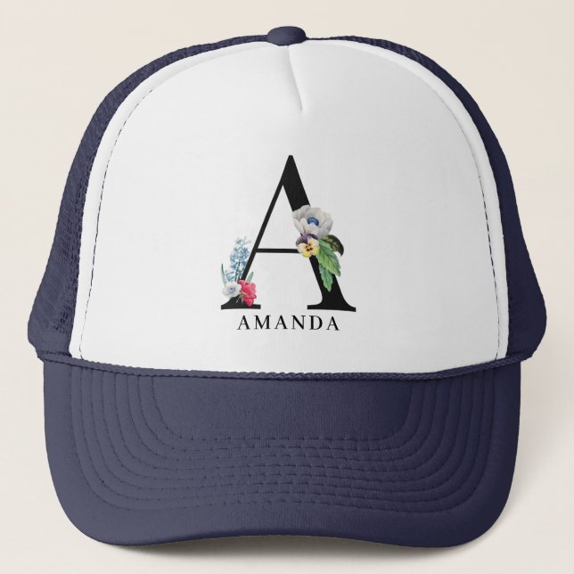 Personalised Floral Alphabet A Monogram  Trucker Hat (Front)
