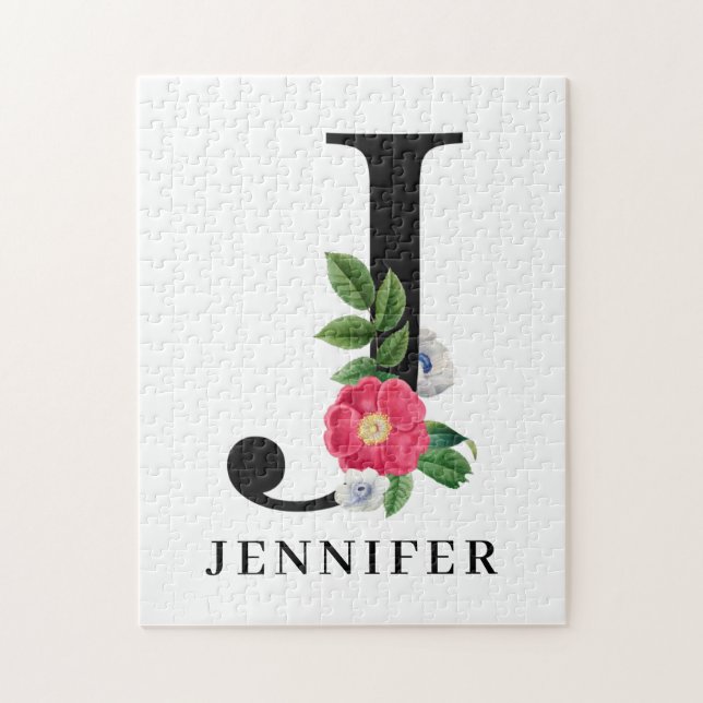 Personalised Floral Alphabet J Monogram  Jigsaw Puzzle (Vertical)