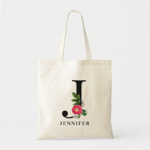 Personalised Floral Alphabet J Monogram Tote Bag