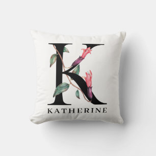 Personalised Floral Alphabet K Monogram Cushion