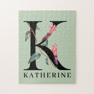 Personalised Floral Alphabet K Monogram Jigsaw Puzzle