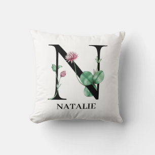 Personalised Floral Alphabet N Monogram Cushion