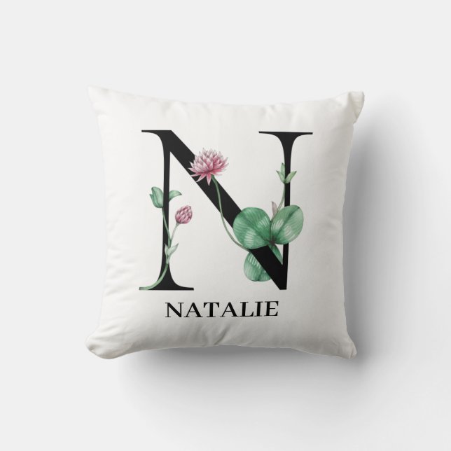 Personalised Floral Alphabet N Monogram Cushion (Front)