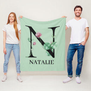 Personalised Floral Alphabet N Monogram  Fleece Blanket