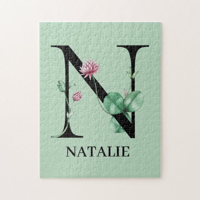Personalised Floral Alphabet N Monogram  Jigsaw Puzzle (Vertical)