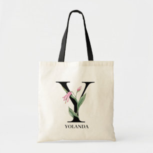 Personalised Floral Alphabet Y Monogram  Tote Bag