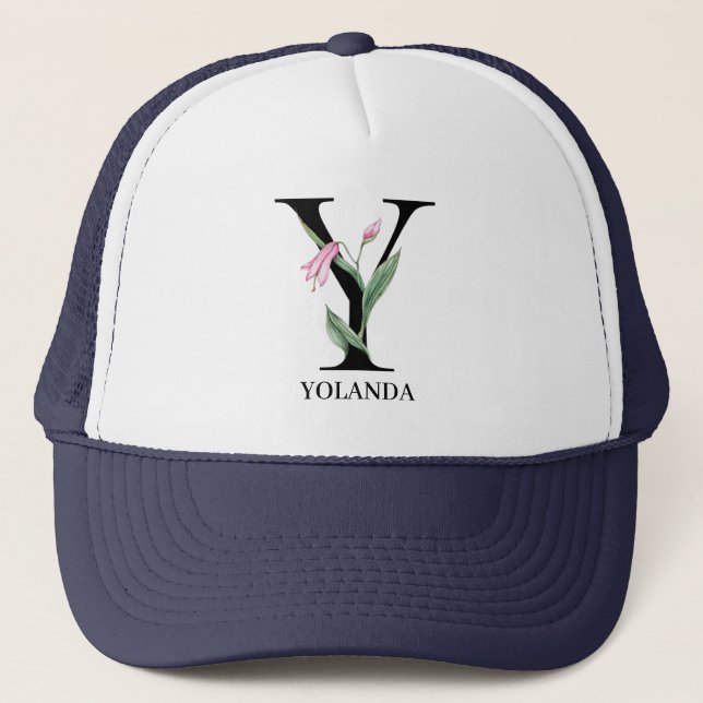 Personalised Floral Alphabet Y Monogram   Trucker Hat (Front)