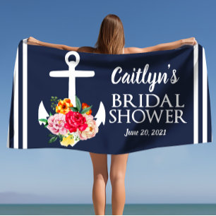 Personalised Floral Anchor Bridal Shower Beach  Towel