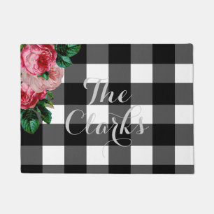 Personalised Floral and Buffalo Check Doormat