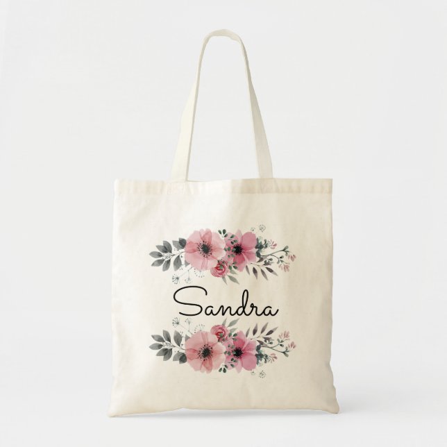 Personalised Floral and Greenery Tote Bag (Front)