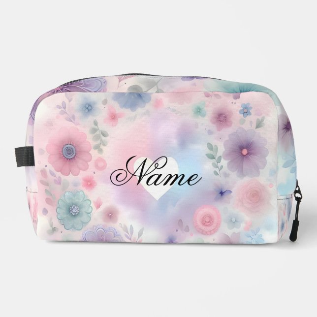 Personalised floral and heart dopp kit (Front)