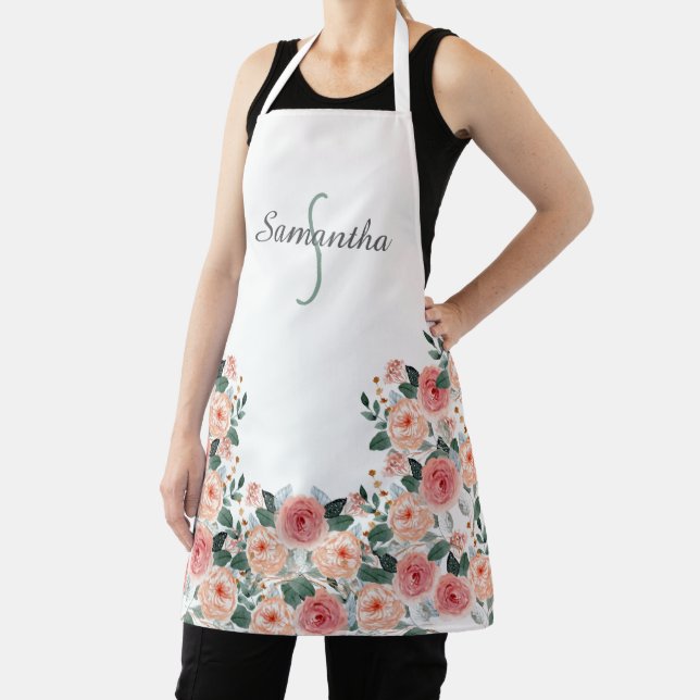 Personalised Floral Apron - Custom Name Gift (Insitu)