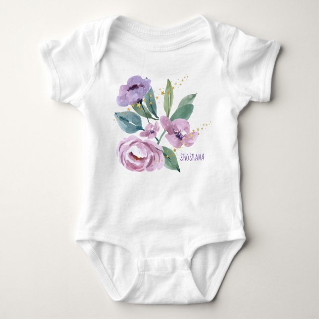 Personalised Floral Baby Bodysuit (Front)