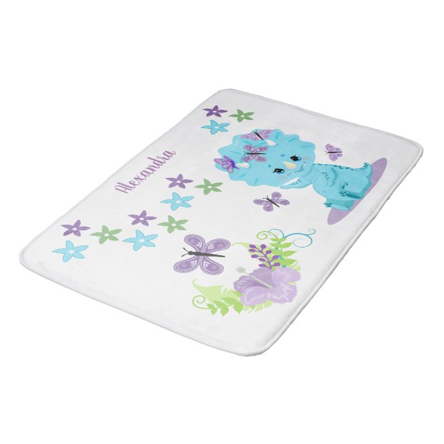 Personalised Floral Baby Dinosaur Bath Mat (Angled)