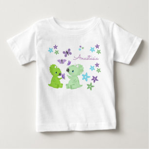 Personalised Floral Baby Dinosaur & Friend T-Shirt