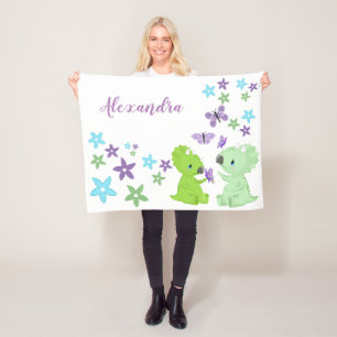 Personalised Floral Baby Dinosaur Friends Fleece Blanket