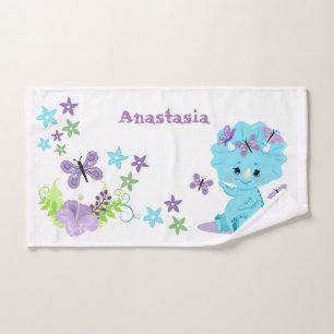Personalised Floral Baby Dinosaur Hand Towel