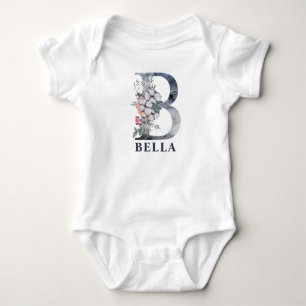 Personalised Floral Baby Girl Name Baby Initial B Bodysuit