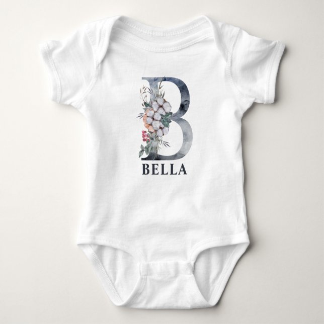 Personalised Floral Baby Girl Name Baby Initial B Bodysuit (Front)